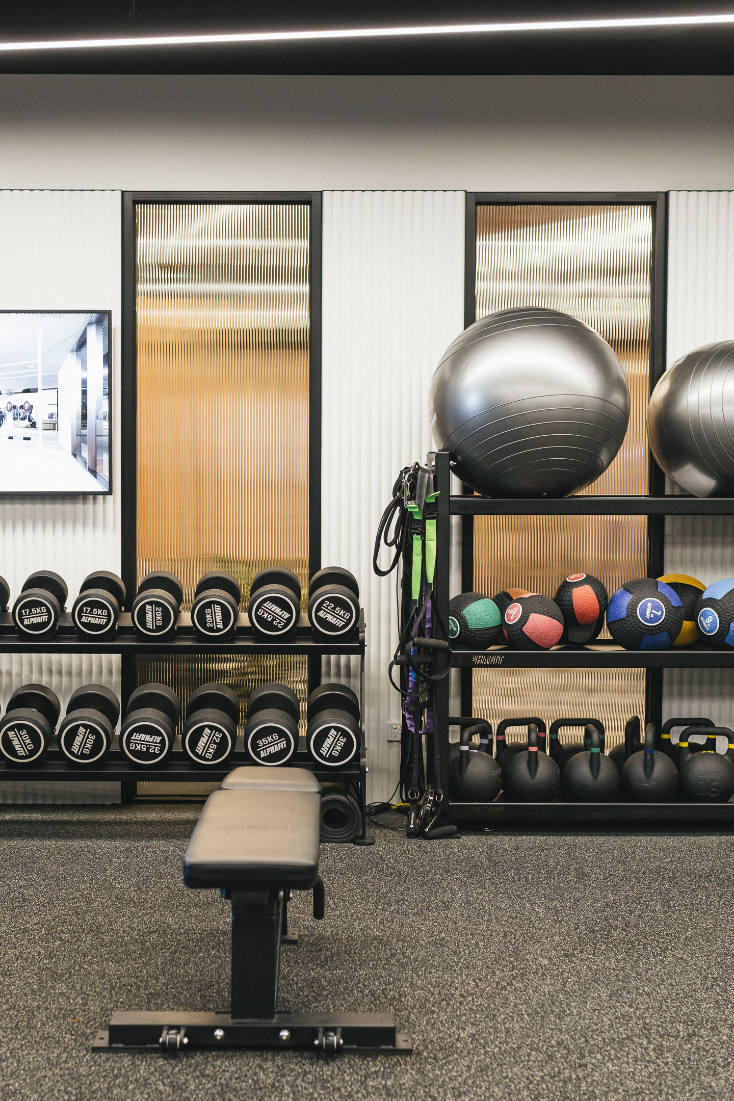 Interior of the Performe gym with weights and training equipment